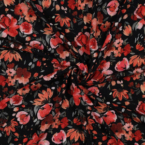 Viscose lurex digital fleurs - noir