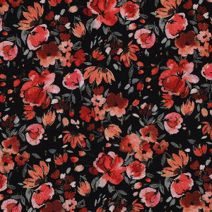 Viscose lurex digital fleurs - noir