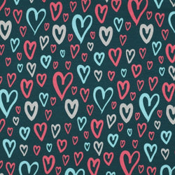 JERSEY Glitter Hearts- Pétrole