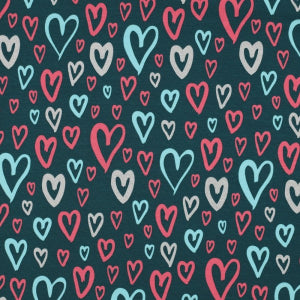 JERSEY Glitter Hearts- Pétrole