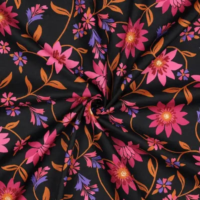 Voile de coton fleurs-Noir - La boite à tissus