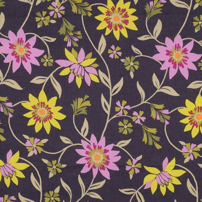Voile de coton fleurs-Purple Foncé - La boite à tissus