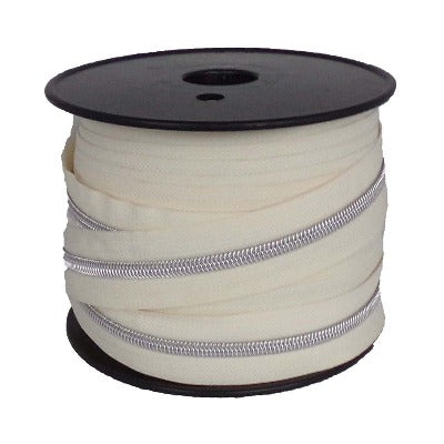 Tirette spirale au mètre  5mm chaine lurex argent ivoire - La boite à tissus