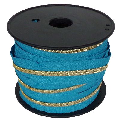 Tirette spirale au mètre  5mm chaine lurex Doré bleu - La boite à tissus