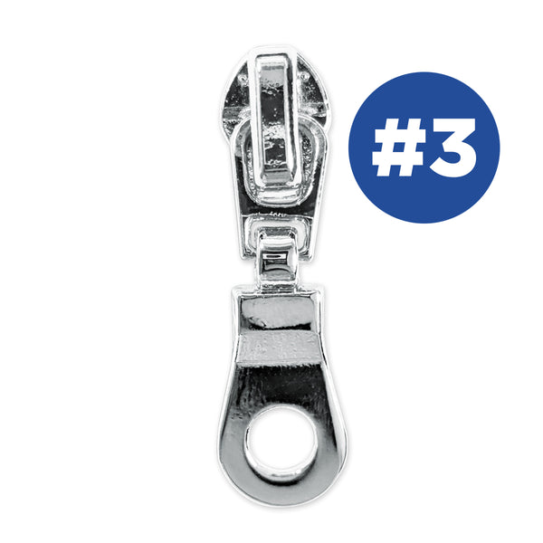 Curseurs pour fermeture éclair - tirette - zip au mètre taille 3 mm - argent