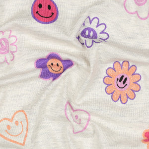 JERSEY MELANGE GLITTER HAPPY FACES - ECRU