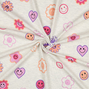 JERSEY MELANGE GLITTER HAPPY FACES - ECRU