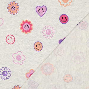 JERSEY MELANGE GLITTER HAPPY FACES - ECRU