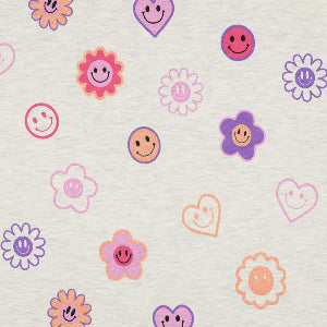 JERSEY MELANGE GLITTER HAPPY FACES - ECRU