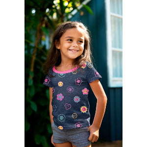 JERSEY MELANGE GLITTER HAPPY FACES - Indigo