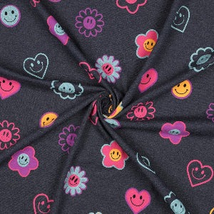 JERSEY MELANGE GLITTER HAPPY FACES - Indigo