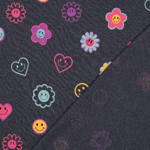 JERSEY MELANGE GLITTER HAPPY FACES - Indigo
