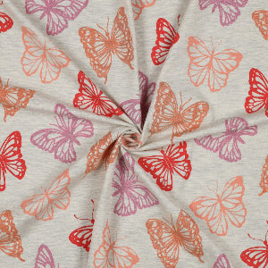 JERSEY MELANGE GLITTER BUTTERFLIES - ECRU MELANGE