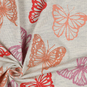 JERSEY MELANGE GLITTER BUTTERFLIES - ECRU MELANGE