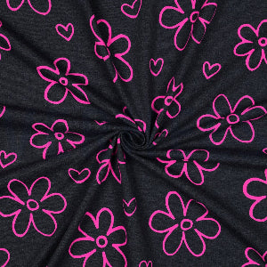 JERSEY MELANGE NEON FLOWERS - NAVY