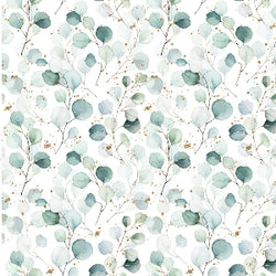 JERSEY DIGITAL FEUILLES D'EUCALYPTUS - BLANC