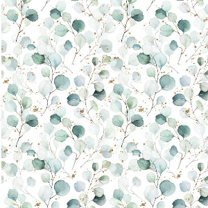 JERSEY DIGITAL FEUILLES D'EUCALYPTUS - BLANC