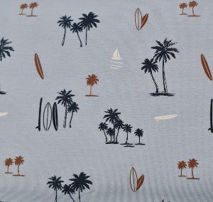 Jersey de coton imprimé Sable de plage- Bleu bébé