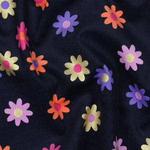 Fleurs en velours côtelé foil  - Bleu marine