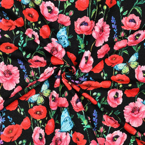 French Terry coquelicots-Noir