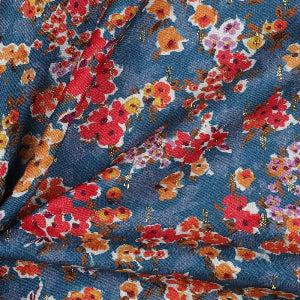 VISCOSE LUREX DIGITAL PETITES FLEURS- Pétrole