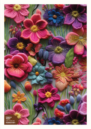 French Terry  imprimé Digital - Broderie floral multi couleurs - La boite à tissus