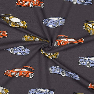 FRENCH TERRY VOITURES DE COURSE   - GRIS