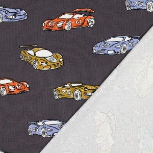 FRENCH TERRY VOITURES DE COURSE   - GRIS