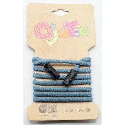 CORDON DE SERRAGE COTON 5MM X 1,15M, AVEC EMBOUTS/ CORDON SWEAT Bleu Poussière - La boite à tissus