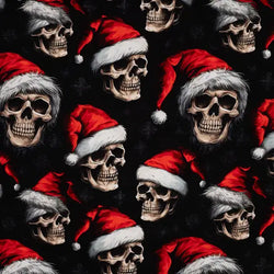 French Terry imprimé -Christmas Tête de mort- Noir