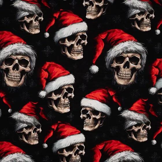 French Terry imprimé -Christmas Tête de mort- Noir