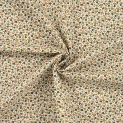 Coton Popeline mélange de  Fleurs- Khaki - La boite à tissus