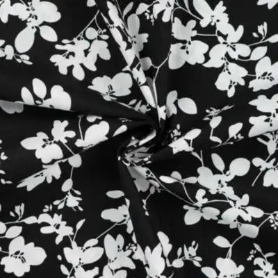 Coton popeline bouquets de fleurs - Noir - La boite à tissus
