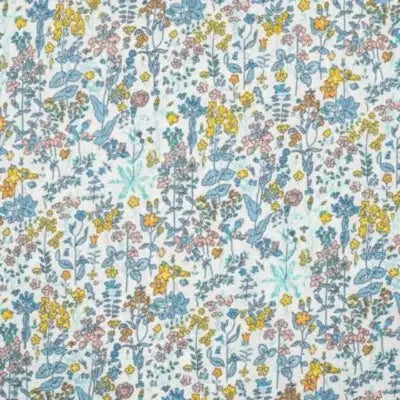 Coton popeline champs fleuri-Denim - La boite à tissus