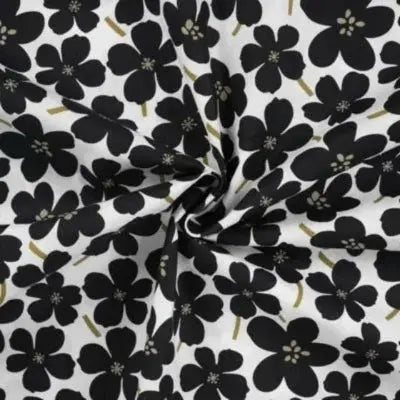 Coton popeline semi de  fleurs Noir - La boite à tissus
