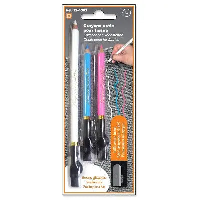 Crayon-craie pour tissus avec brosses (set de 3 pièces + taille crayon) - La boite à tissus