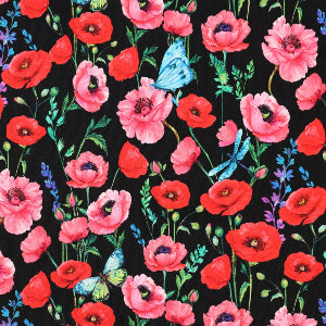 French Terry coquelicots-Noir