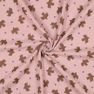 DOUBLE GAUZE GOTS BIRDS - SOFT ROSE