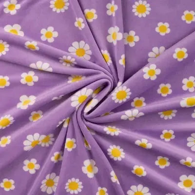 Jersey Velours Chilly imprimé Fleurs- Violet - La boite à tissus