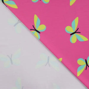 French Terry  imprimé Papillons - Fuchsia - La boite à tissus