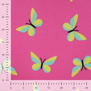 French Terry  imprimé Papillons - Fuchsia - La boite à tissus