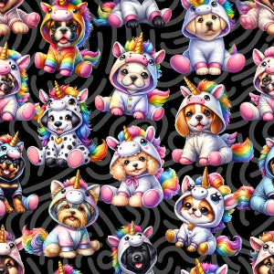 French Terry  imprimé Digital - Licorne Fantaisie Chien - La boite à tissus