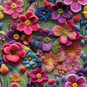 French Terry  imprimé Digital - Broderie floral multi couleurs - La boite à tissus
