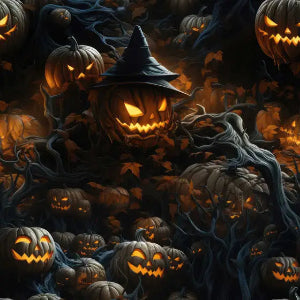 French Terry Halloween- Witch pumkins black