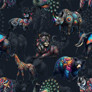 French Terry imprimé Digital-Animaux-Noir - La boite à tissus