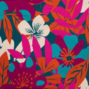 French Terry imprimé Digital- Grandes fleurs orange - La boite à tissus