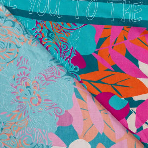 Voile de viscose Ibiza-Panneau à rayures et bordures fleuries orange - La boite à tissus