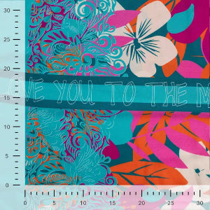 Voile de viscose Ibiza-Panneau à rayures et bordures fleuries orange - La boite à tissus