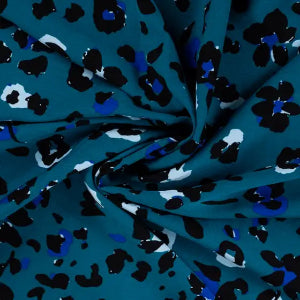 Twill de viscose léopard -Pétrole