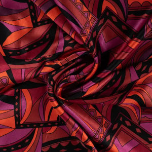 Satin de viscose-Graphique Retro Rouge-Orange